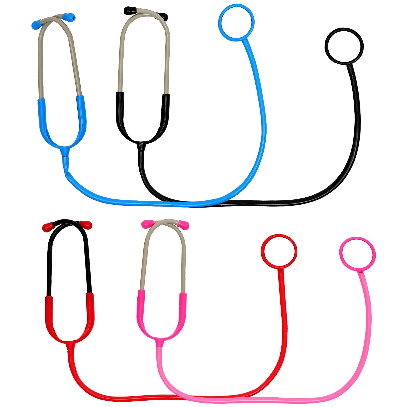 เครื่องฟังเสียงหัวใจแบบพลาสติก 4 ชิ้น ของเล่นสวมบทบาทคุณหมอ พยาบาล สำหรับเด็ก ทนทาน ใช้งานง่าย ใช้สำหรับเล่นบทบาทสมมติ งานปาร์ตี้ ของเล่นจำลอง