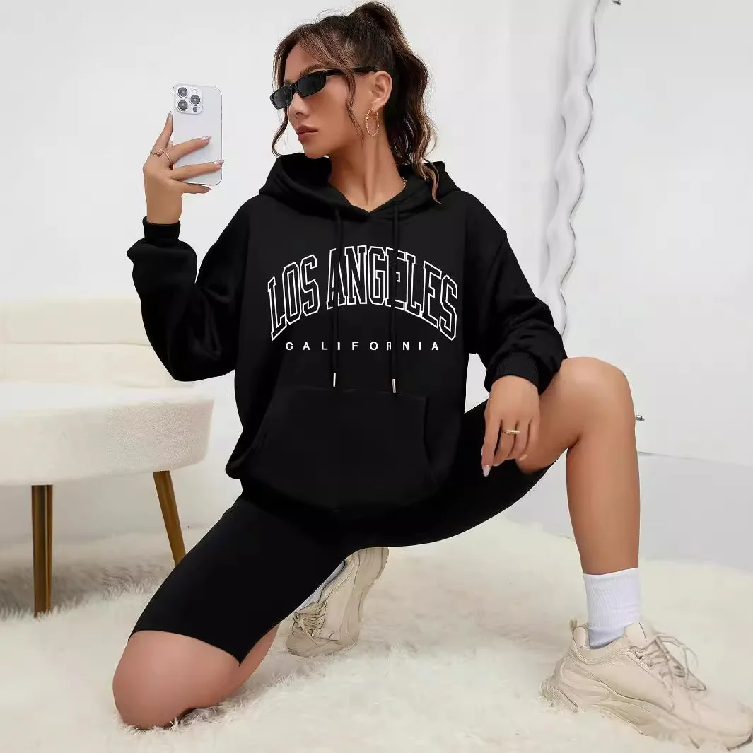 2026 Damen-Hoodies Los Angeles Kalifornien Buchstaben-Print Taschen-Hoodie Lässiger Oversize-Pullover mit Langen Ärmeln Neu im Sweatshirt-Bereich – Detail 4