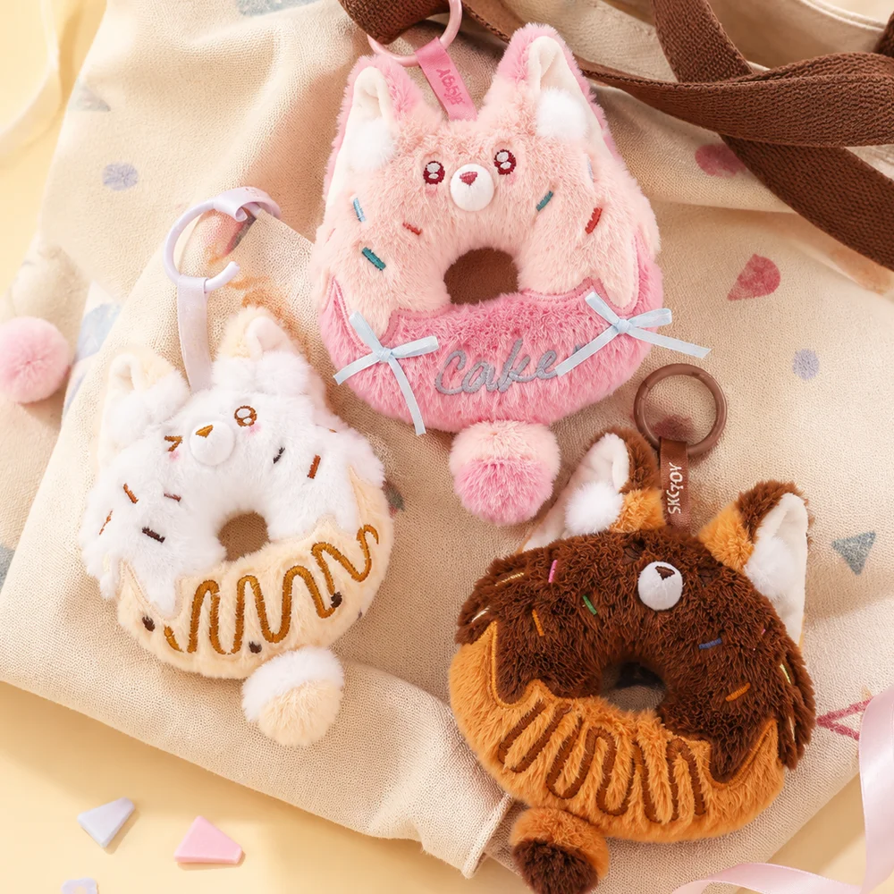 3 Color Baking Theme Keychain Cute Plush Accessory Cute Sweet Donut Fox Shape Accessory Pink,White,Brown Donut For Bag,Key