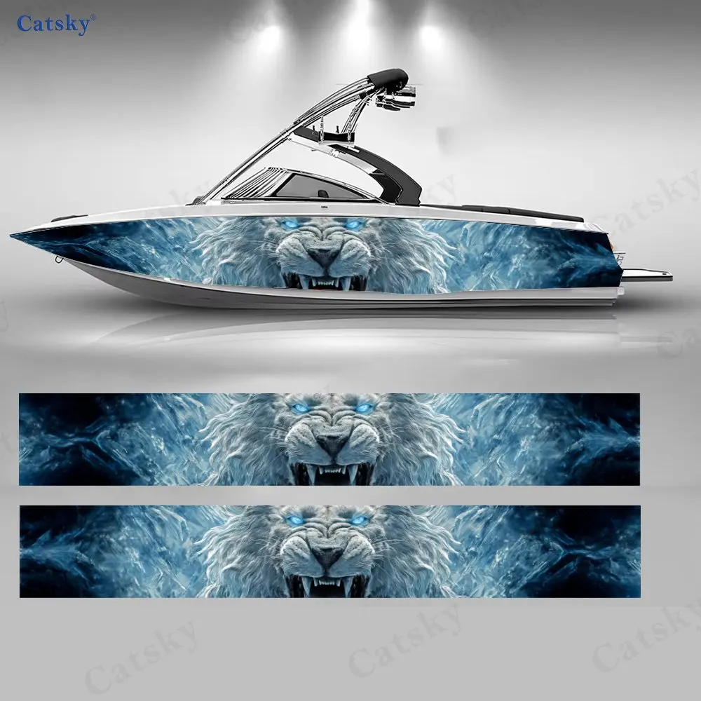 

2Pcs Ice Lion King Boat Stickers, PVC Waterproof Durable Vinyl Wrap Decals for Fishing Boats, Durable and Stylish Design