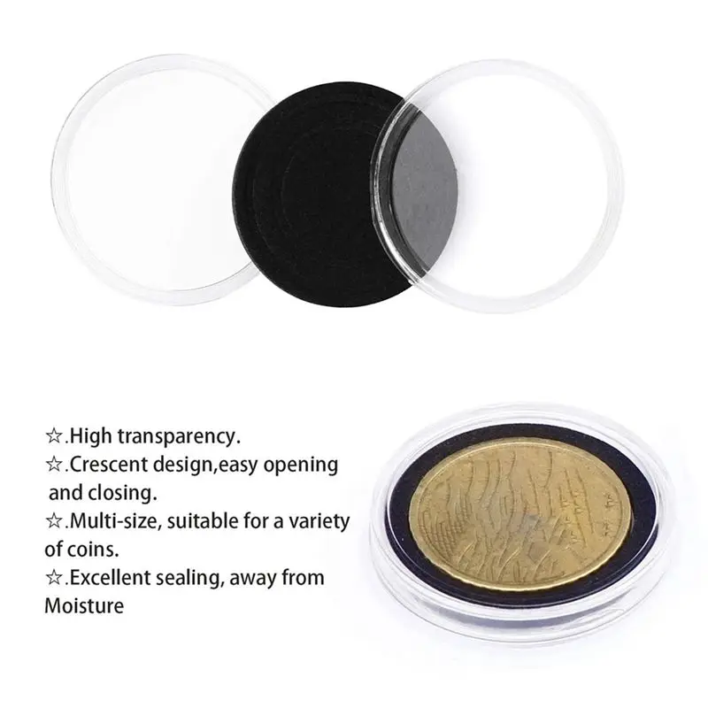 DT19 200Pcs 30mm Coin Capsules with 5 Sizes EVA Gasket, Coin Collection Supplies Storage Box for Coin Display and Protection