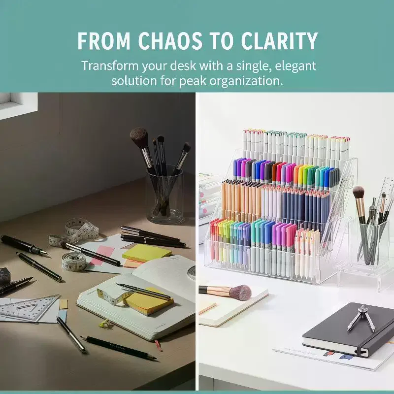 Acrylic Pen Organizer DIY Desk Holder with Versatile Storage Solutions for Office and School Supplies