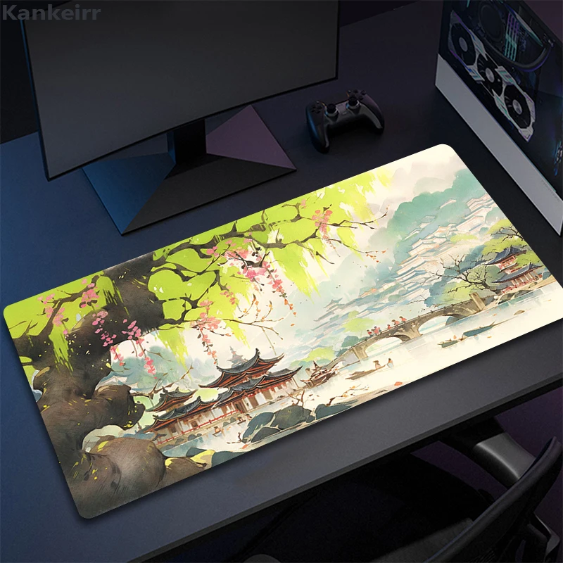 XL Guochao Landscape Mouse Pad Oil painting Pattern Big Table Pads Computers Game Keyboard Mat Anti-slip Office Long Carpet Mats