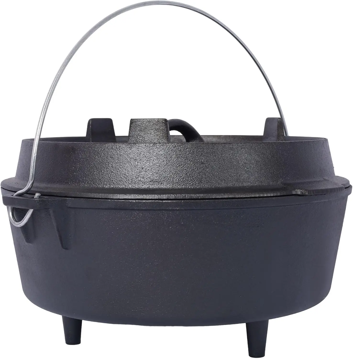 เตาอบดัตช์เหล็กหล่อปรุงรสล่วงหน้าพร้อมฝาปิดกระทะ หม้อลึกสําหรับตั้งแคมป์กลางแจ้งขนาด 12 ควอร์ต