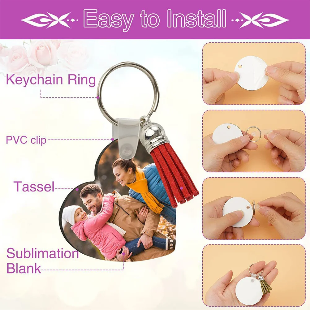 30 set Diy Sublimation Keychain Blank Heat Transfer Double Sided Decorative Pendant Craft Supply For Jewelry Making Handicraft