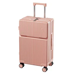 Front Half Opening Multifunction Suitcase with Water Cup Holder Universal Wheel Luggage 20 inch Boarding Trolley Case