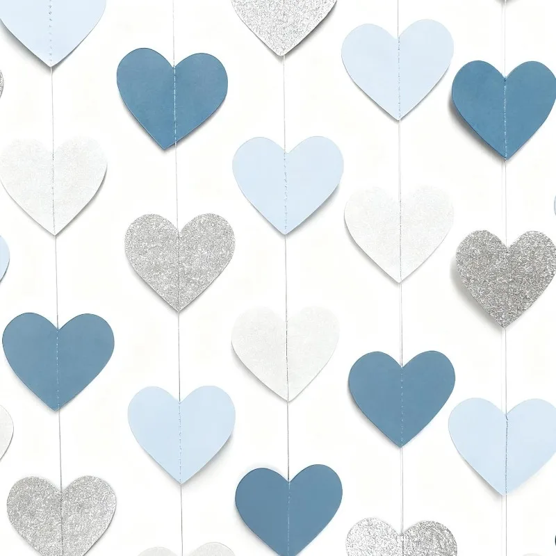 Silber Blau Weiß Herz Babyparty Party Dekoration Papier Liebe Herz Valentinstag Jahrestag Hochzeit Girlande Streamer Banner