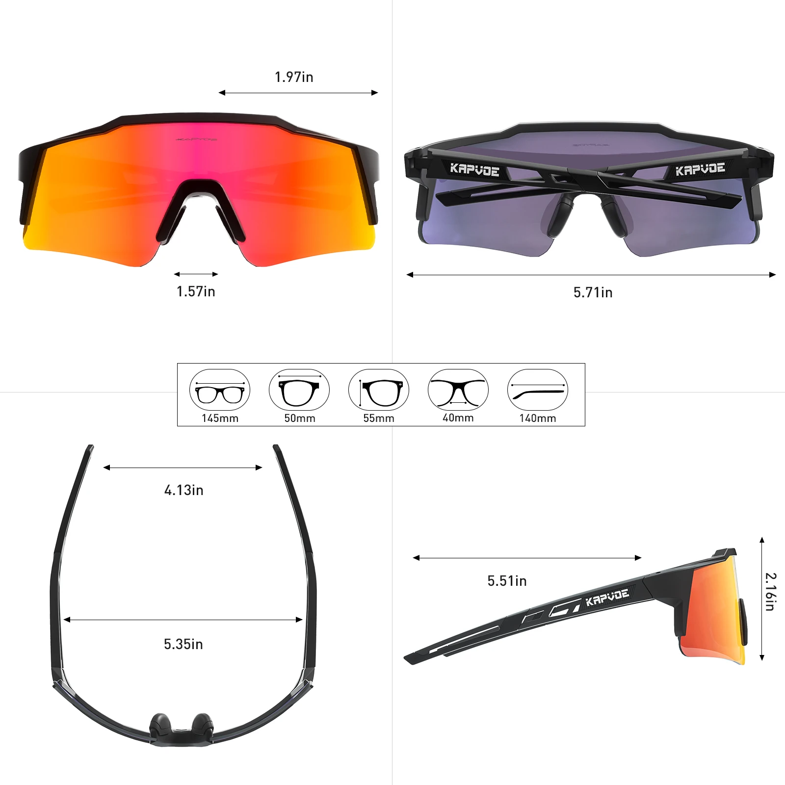 Kapvoe Lunettes de Soleil Polarisées pour Hommes et Femmes, Verres UV400 de Sport en Plein Air pour Cyclisme en Montagne, VTT lunette de soleil homme lunette velo cyclisme lunettes de soleil pour homme lunette de solei