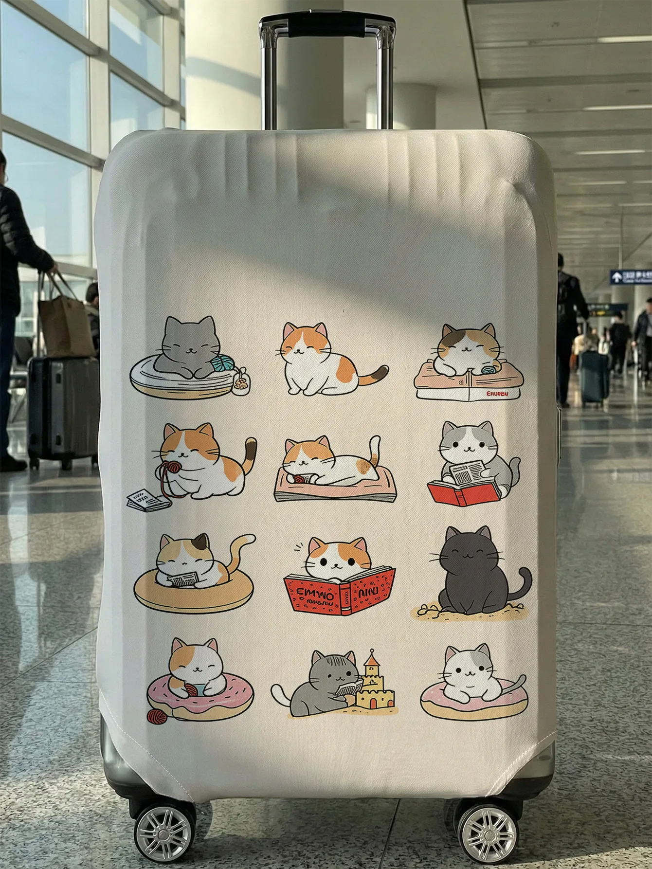 

Чехол для багажа с принтом «Жизнь кошки» (мультяшный стиль), подходит для чемоданов 18-32 дюйма, чехол-накладка на ручку чемодана, дорожные аксессуары