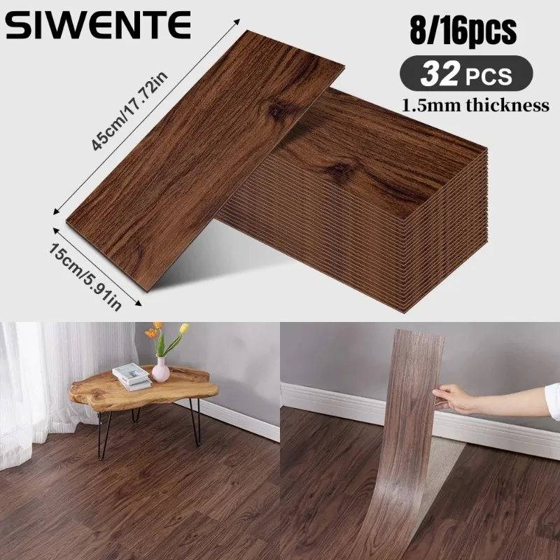 DIY Wood Grain Texture Self-Adhesive Flooring Stickers Decoration Wall Stickers Splash-proof for Kitchen Bathroom Living Room RV