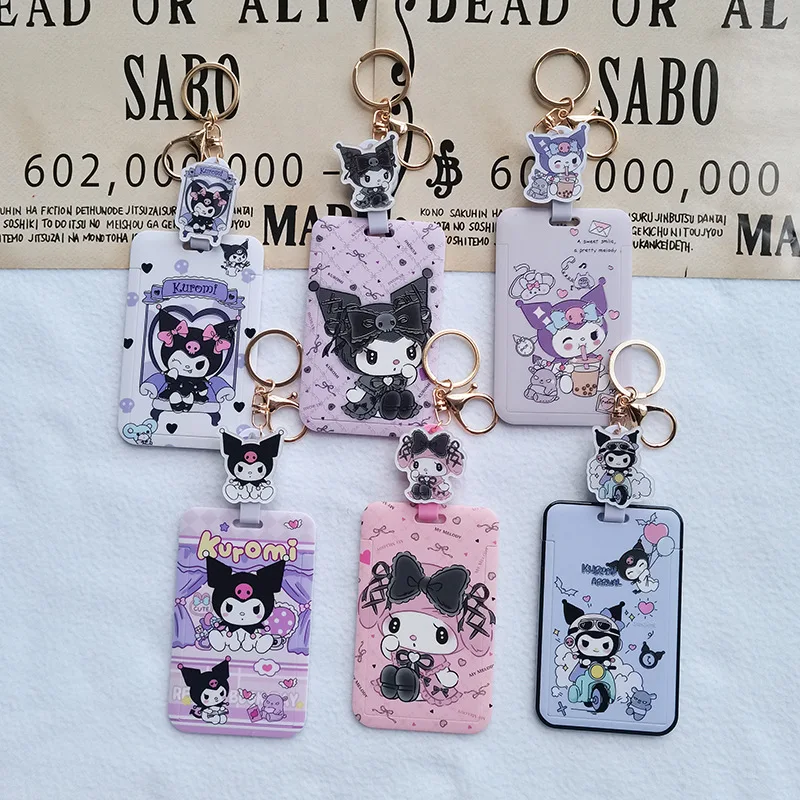 Sanrio Cartoon Cute Kuromi Keychain Bus Card Anti-lost Pick-up Card Badge School ID Card Holder Fashion Pendant Accessories