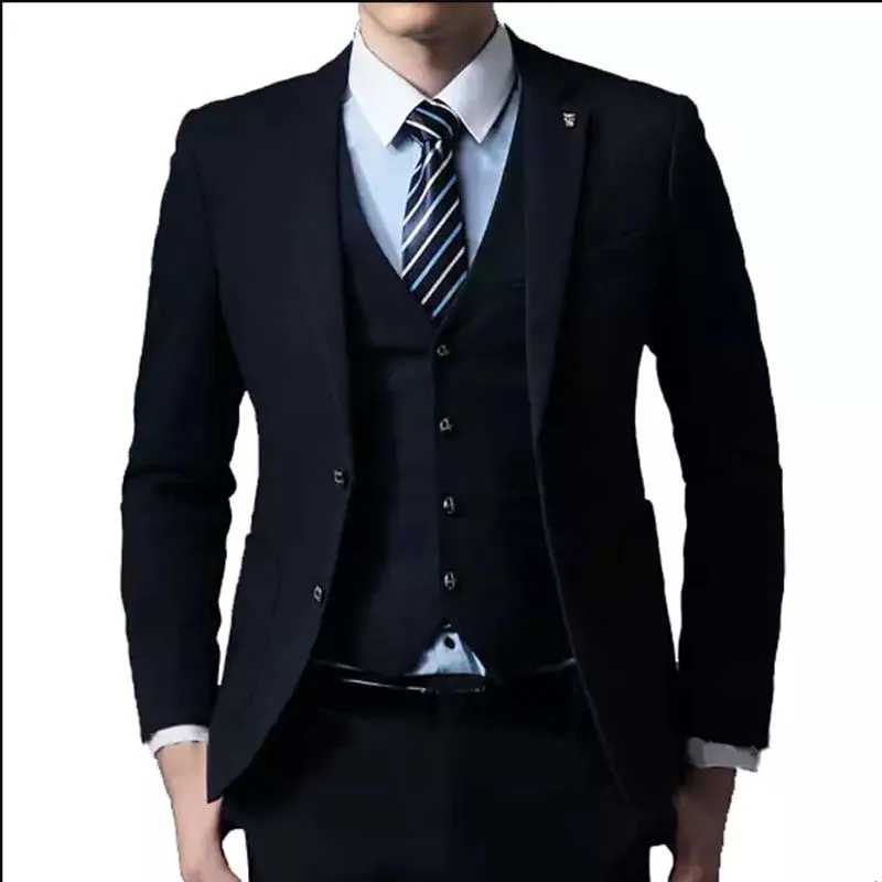 

Customized Design Men's Suit Navy Blue 3 Pieces Slim Fit Male Blazer Suit Set Business Casual Man Suit 3 Pieces