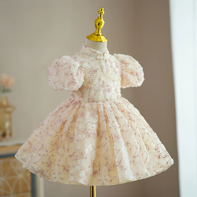 Robe Élégante de Luxe pour Enfant Fille, Tenue de ixd'Anniversaire, de Bal, Formelle, Eid