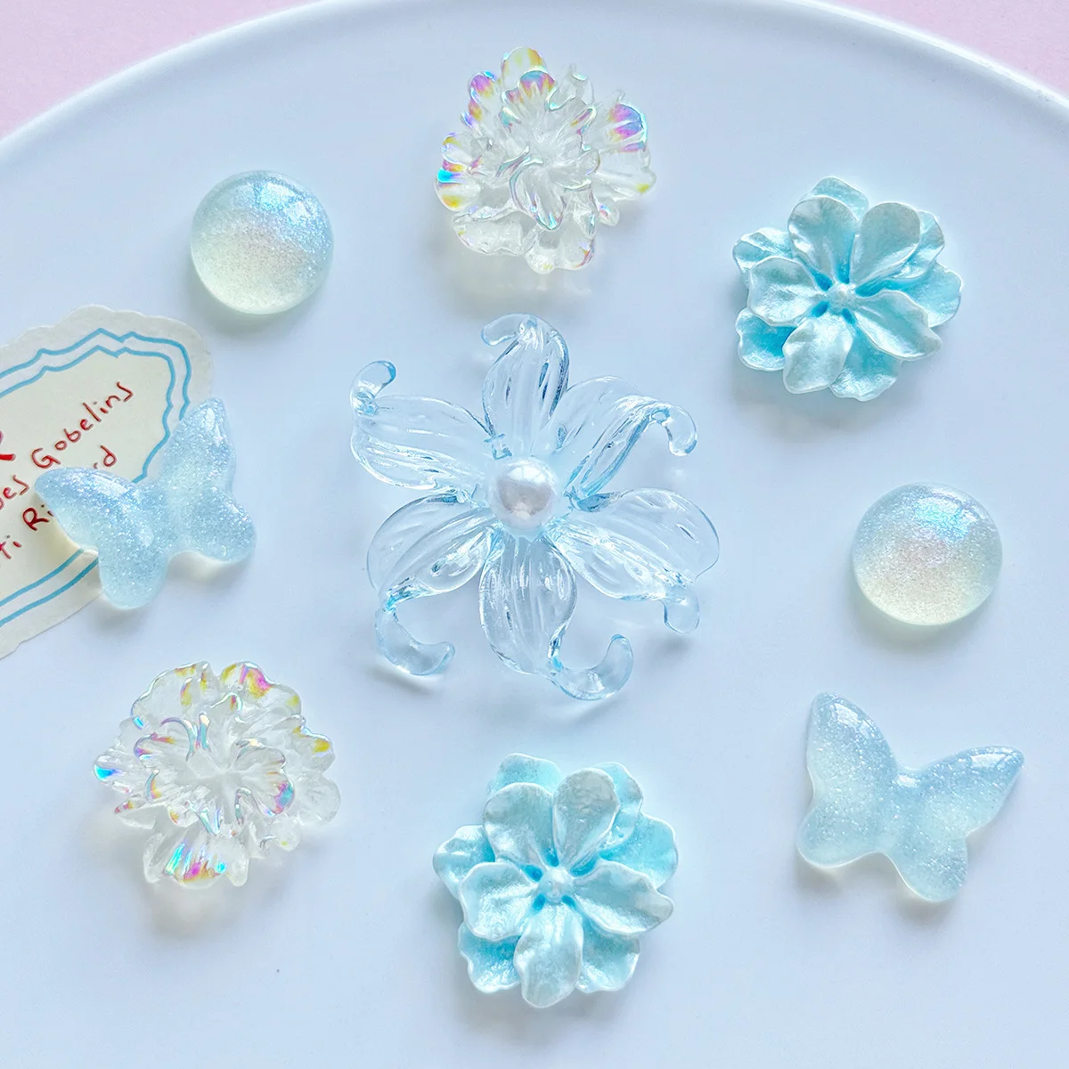 Blue Purple Orange Iris Flower Shoe Charms Transparent Camellia & Butterfly Craft Decor Hole Design Detachable Accessories Gifts