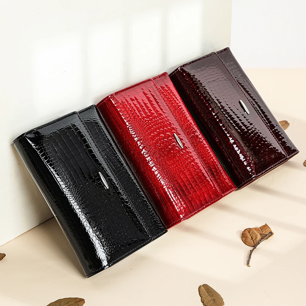 First-Layer Cowhide Women's Wallet, High-End Patent Leather Women's Handbag, Large-Capacity Multi-Functional Coin Purse