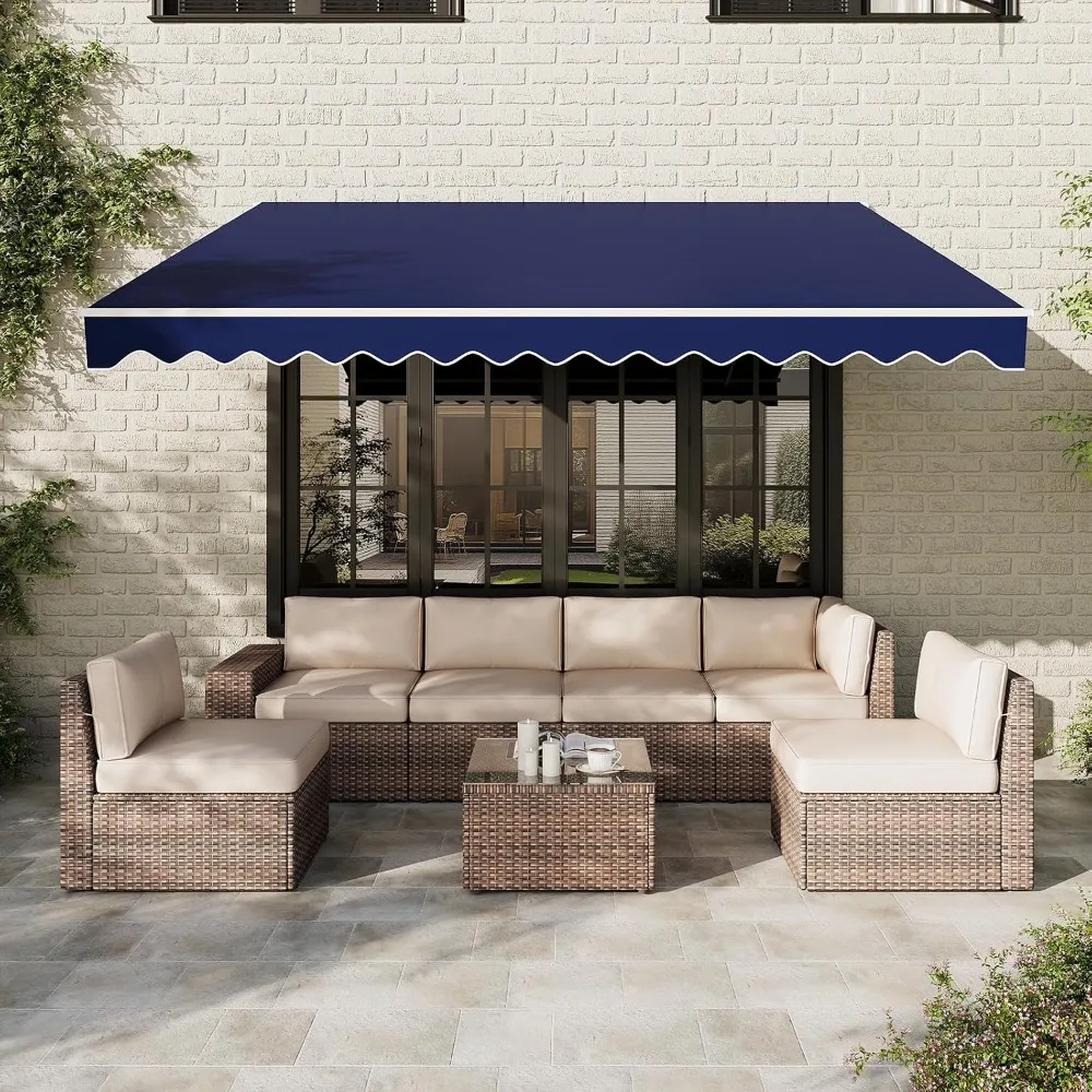 Manual Retractable Awning 12x10FT: Crank Handle, Waterproof & UV Protection for Patio, Backyard, Deck, or Window
