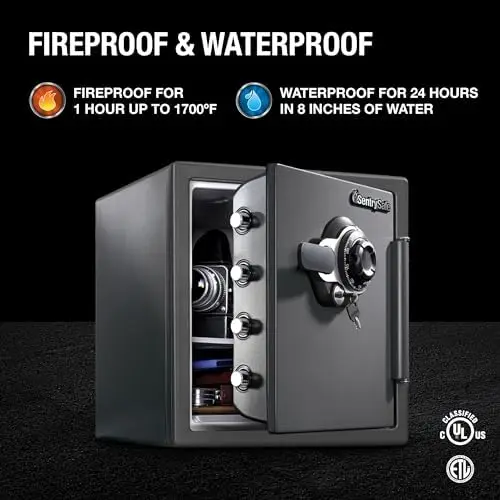 Medium Gray Fireproof Safe and Waterproof Safe Box with Dial Combination, Home Safe for Money, Documents, or other Valuables,