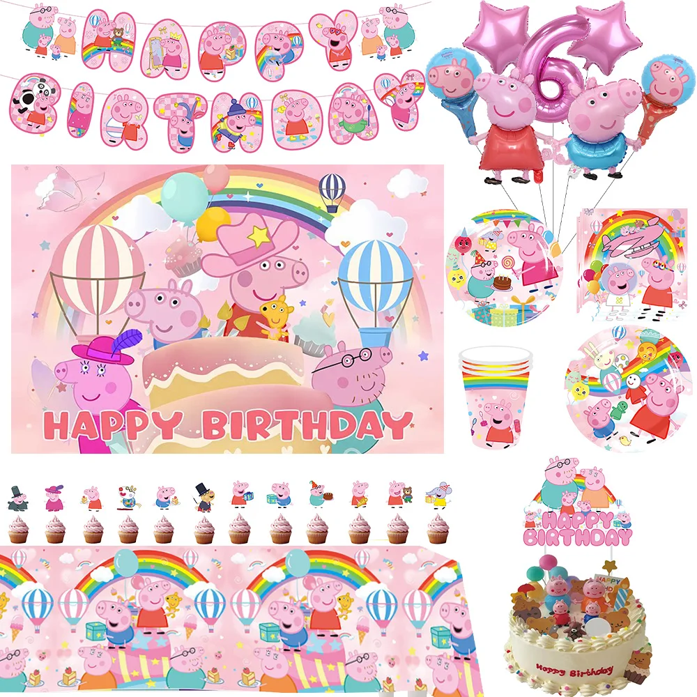 Kit de Decoração de Festa de Aniversário da Peppa Pig em Rosa com Balões, Suprimentos para Festa do George Pig, Pratos, Presentes de Aniversário para Crianças, Chá de Bebê