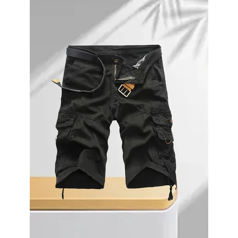 

Casual Loose Men's Solid Color Stretch Multi-Pocket American Street Style Cargo Shorts for Summer Sports