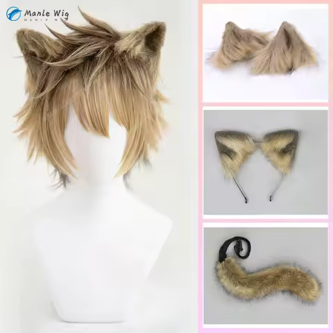 Ruggie Bucchi Cosplay Wig Flaxen Brown Gradient Short Wigs Anime Cosplay Wig Heat Resistant Synthetic Hair Halloween + Wig Cap