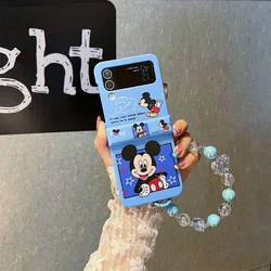 Cute Cartoon Disney Mickey Minnie Mouse Phone Case For Samsung Galaxy Z Flip 6 5 Hard Back Cover For Z Flip 3 4 With Lanyard