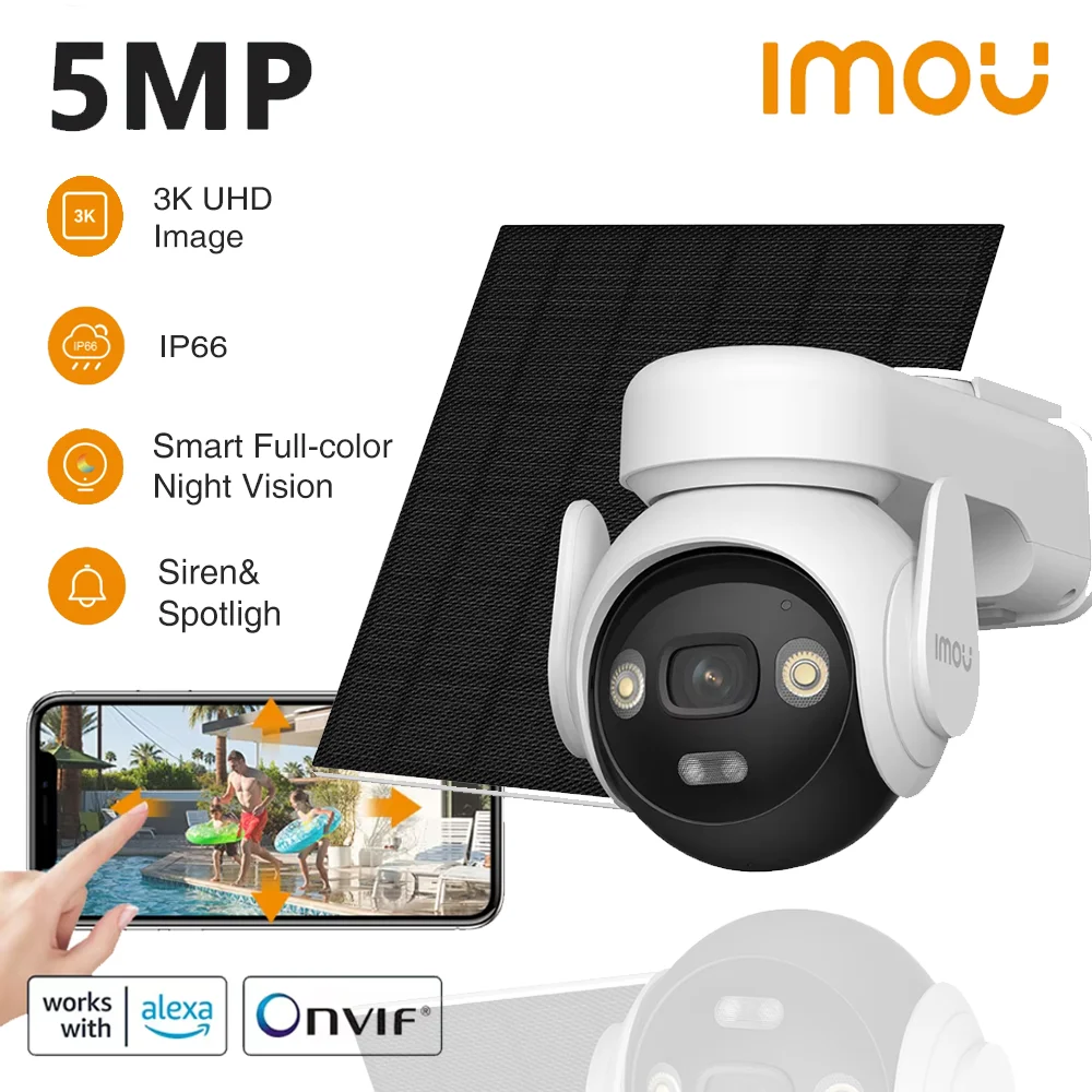 IMOU AOV PT 5MP Con Panel Solar 360 ° Cámara de seguridad exterior PTZ 4G LTE Wifi red 10000mAh batería seguimiento automático cámara IP