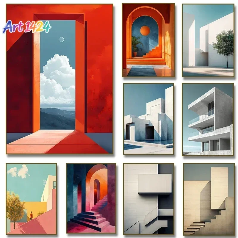1pc frameless Abstract Interior Architecture Minimalism Poster Canvas Print Wall Art Picture for Living Room Home Decoration