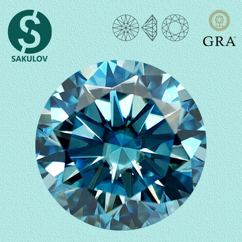 

Aquamarine Color Moissanite Loose Gemstones 0.5-5.0ct Moissanita Lab Diamonds 3EX Round Cut Pass Diamond Tester with GRA Report