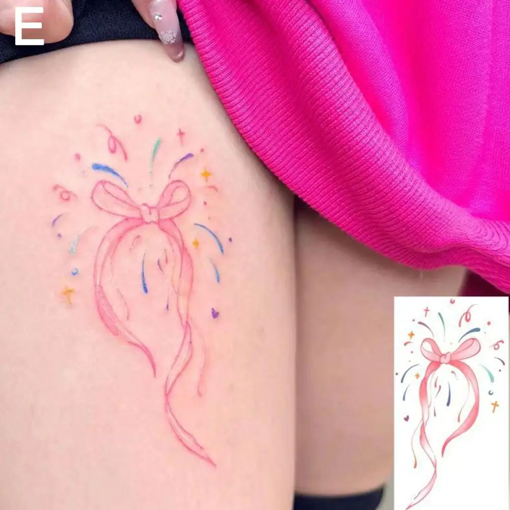 Pegatina de tatuaje pintada de colores con lazo, papel de impresión de transferencia de agua, pegatinas temporales impermeables a prueba de sudor para Wome F0P9