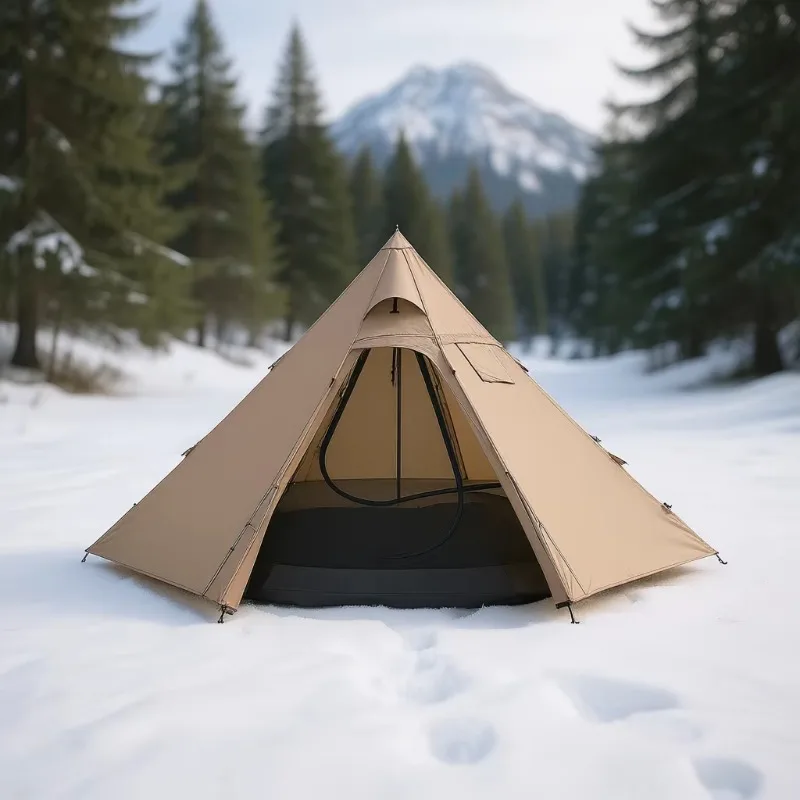 4-Person winter camping tent waterproof four-season triangular style with inner tent, suitable for fishing, backpacking