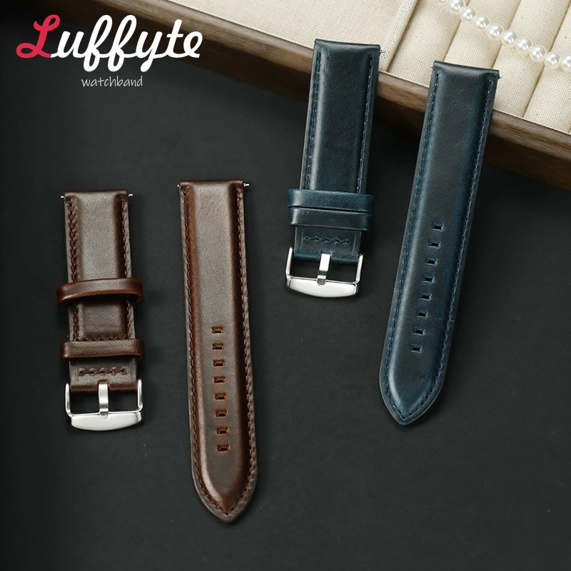 

Vintage Handmade Leather Watch Strap 20mm 22mm Quick Release Watchbands Men's Women's Black Blue Brown Smartwatch Band