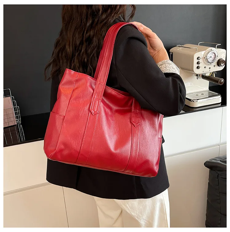 Vintage-Leder-Umhängetasche, geräumige Casual-Tragetasche mit zwei Griffen, Alltagstasche für Frauen, vielseitige Handtasche – Detail 24