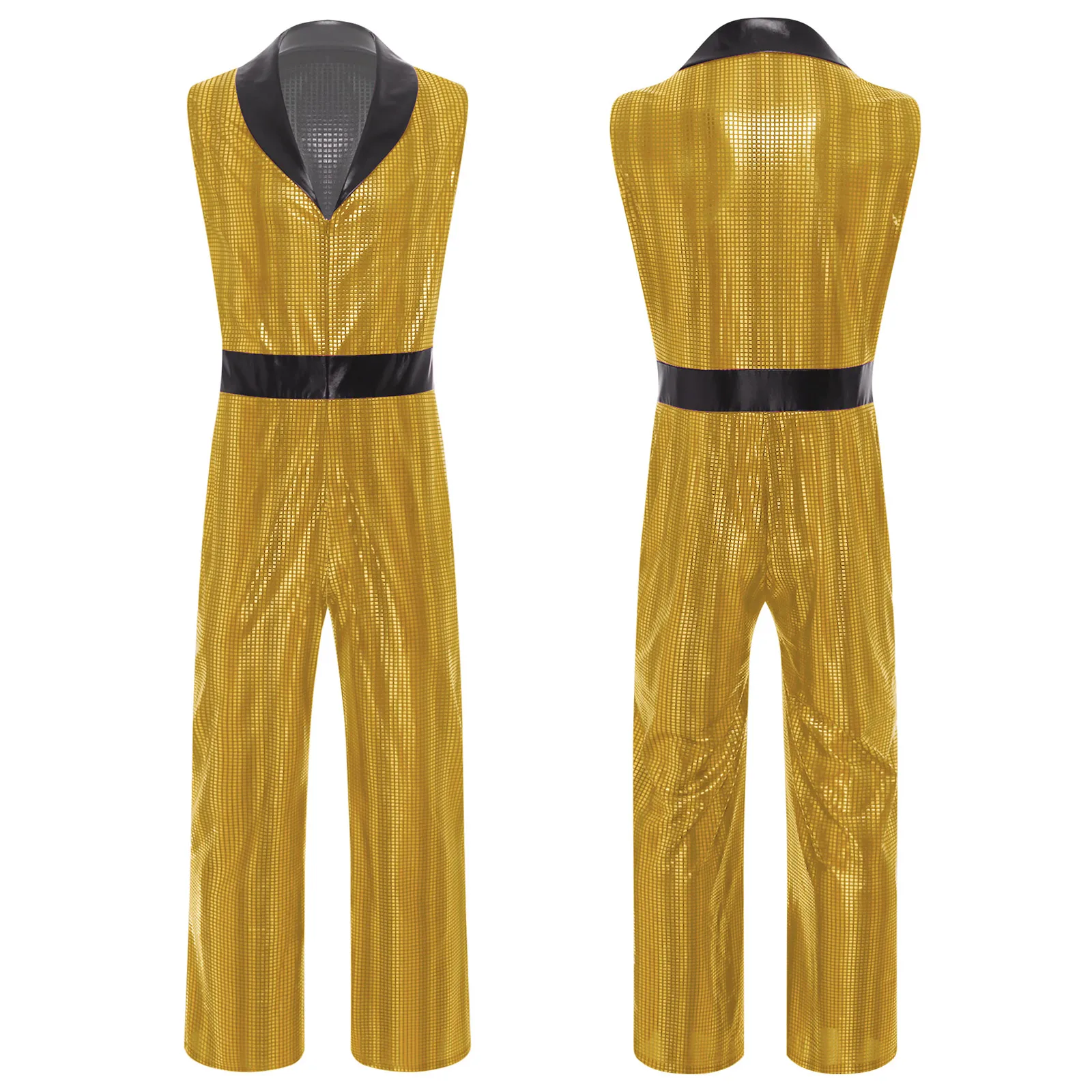 

Men's Vintage Theme Parties Dance Costumes Sleeveless Metallic Shiny Performance Jumpsuit for Club Stage Rave Party Dance Wear