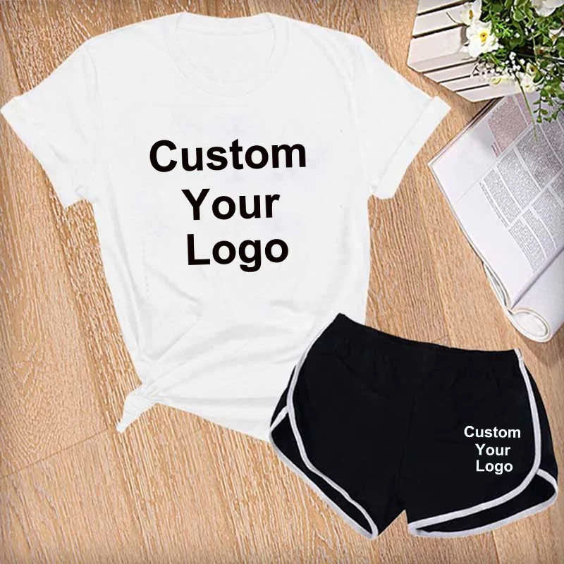 Women Fashion Custom Your Logo T-shirt and Shorts 2 Pcs Casual Short Sleeve Tracksuit sport Yoga Suit 6 Colors