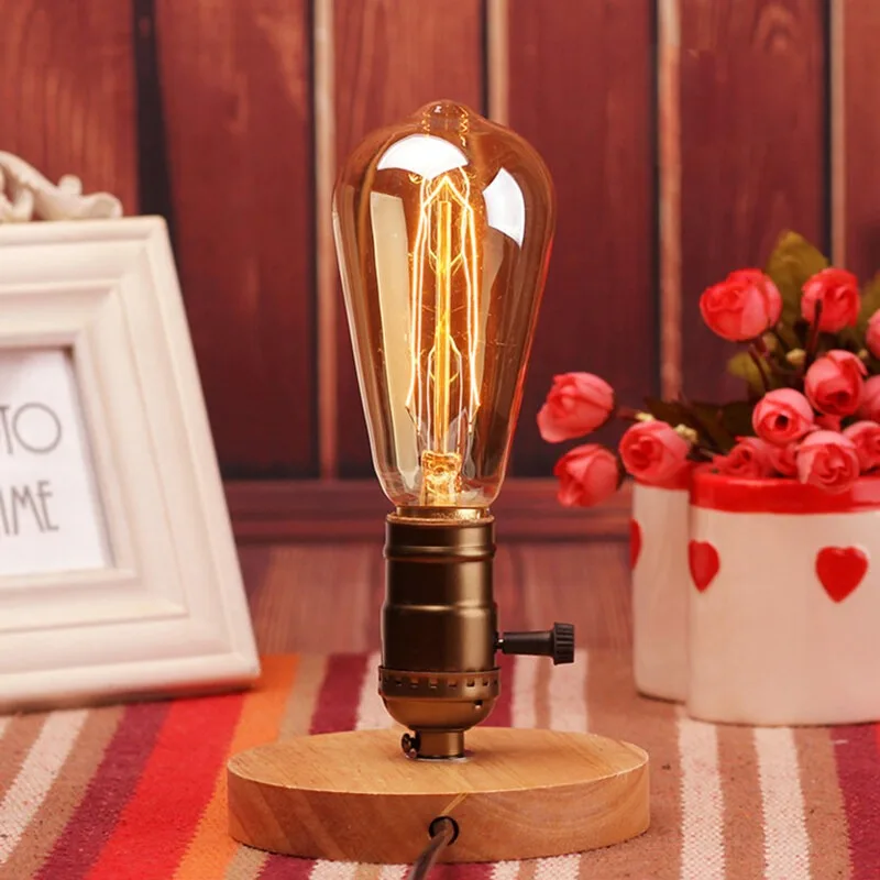 

Retro Wood Desk Lamp Night Light Official-website Fixtures Home Appliance Vintage Interior Decoration Bedroom Beside Table Lamps