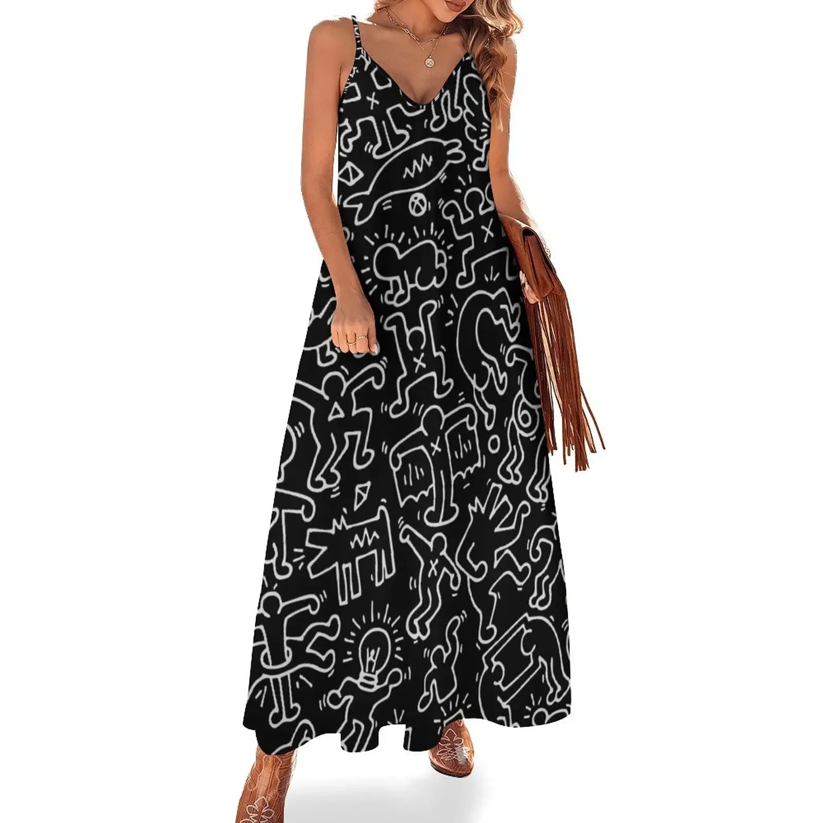 

Dance in BLACK Kieth DJ DOG Haring ANIMAL Street Art Sleeveless Dress loose summer dress Dress