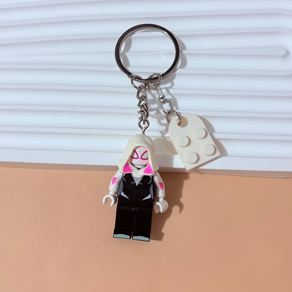 Couple Matching Keychain Spider Miles&Gwen Building Block Minifigure Heart Keyring Backpack Pendant Valentine Gift for Lovers image 3