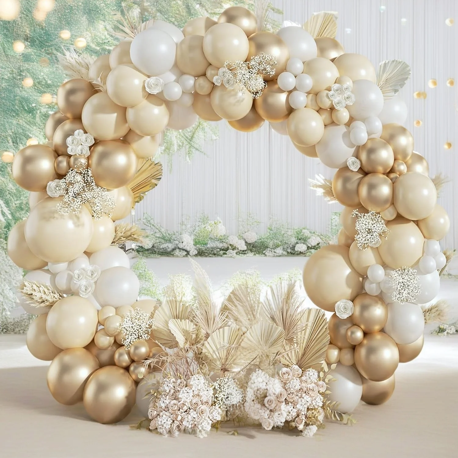 112Pcs Sand White and Gold Balloon Garland Arch Kit for Bridal Wedding Engagement Anniversary Baptism Birthday Party Decorations