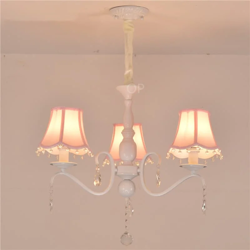 Crystal Pink Chandelier With Pink Fabric Shade In Princess Bedroom Hanging Chandeliers For Children\'S Room Girls/Daughter Room
