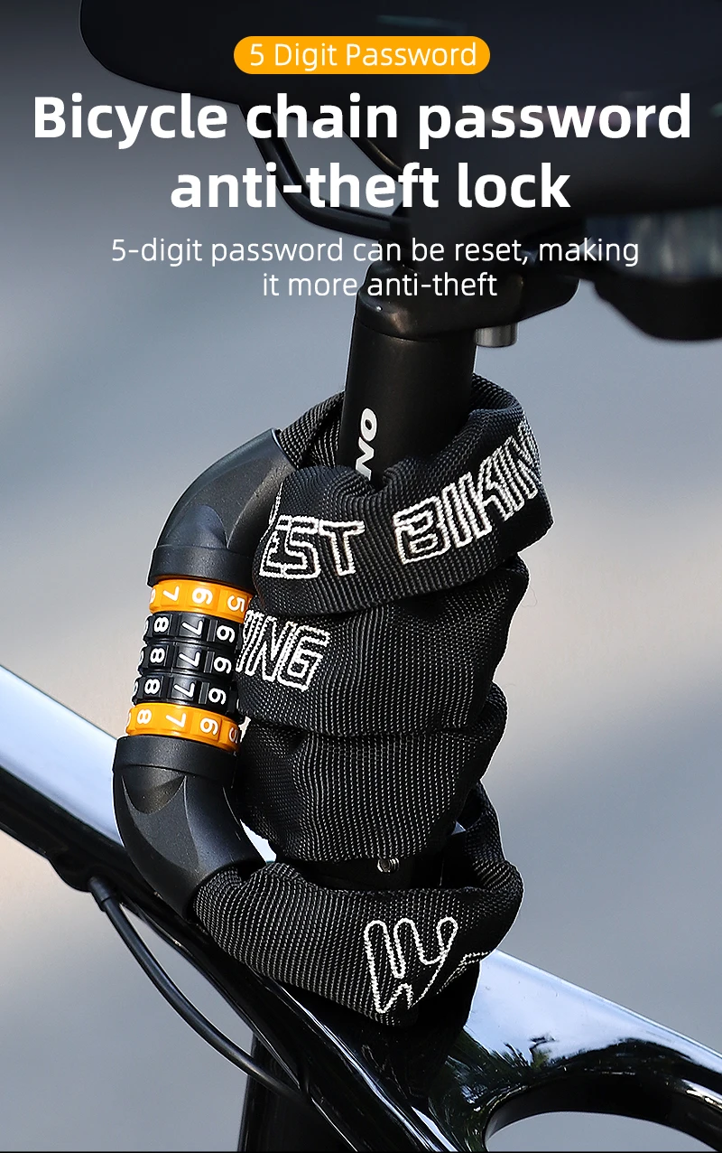 WEST BIKING Lokaler Versand Fahrradschloss 65-150CM Multilängen-Fahrradkettenschloss Motorrad E-Bike Fahrrad 5-stelliges Passwort Diebstahlsicherung Sicherheitsschloss – Detail 1