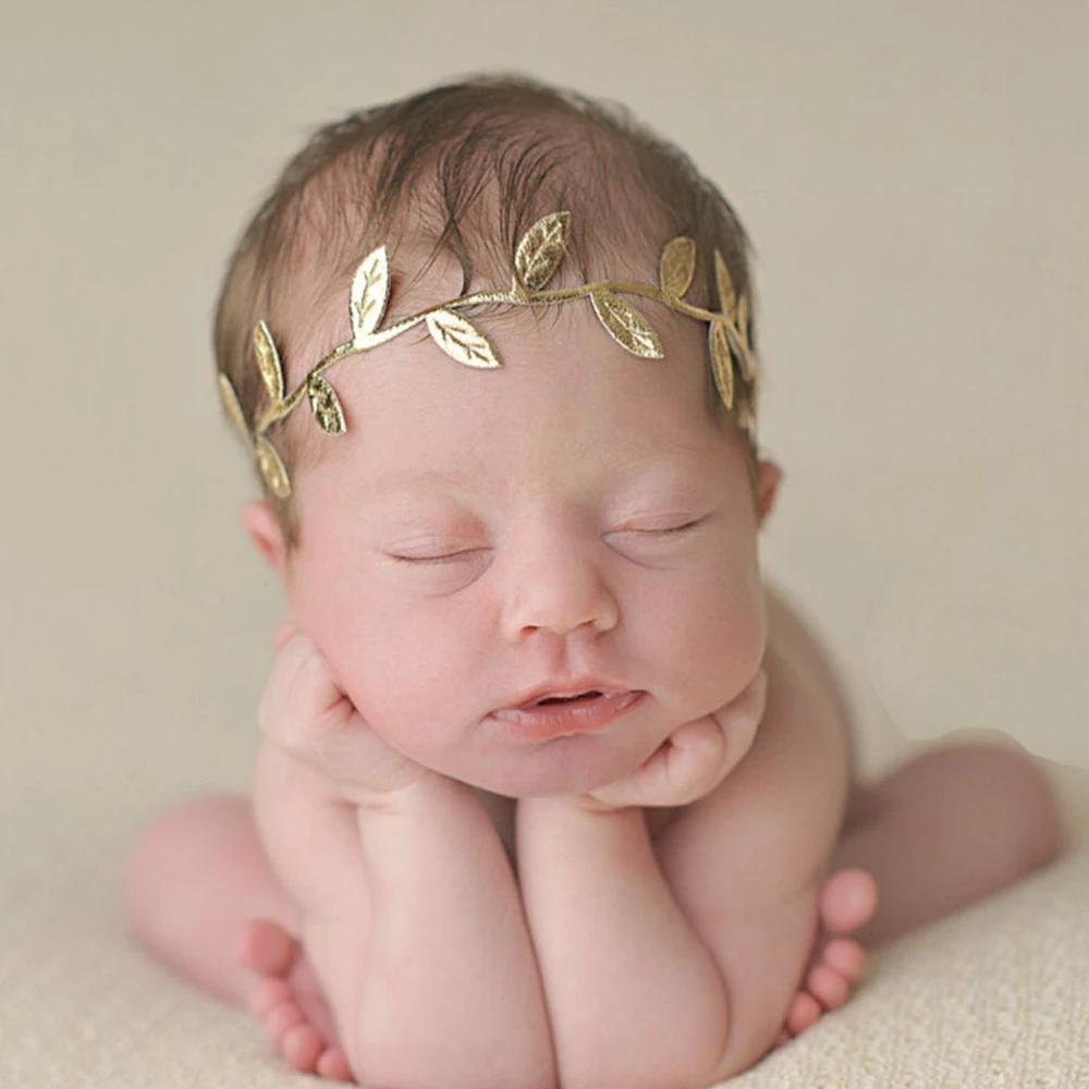 1PCS Baby Girls Shining Gold and Silver Leaves Headband Cute Infant Elastic Hairband DIY Clothing Decoration Birthday Gifts