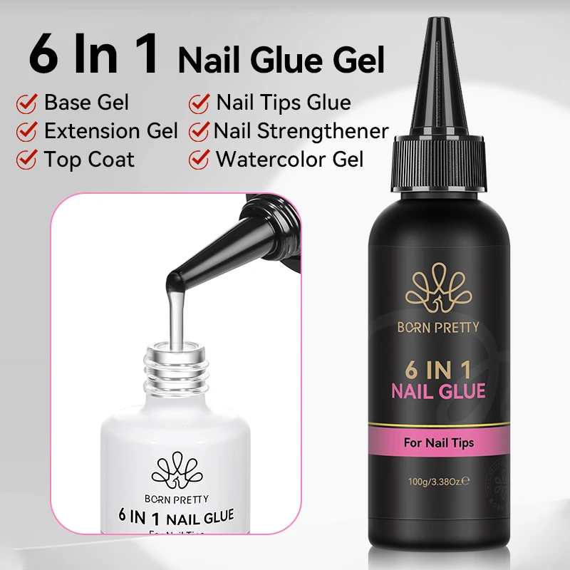 BORN PRETTY 100g 6 IN 1 Nagelklebegel für Acrylnägel, ablösbares Basisgel, Top Coat, UV-Verlängerungsnagelgel, Gel für künstliche Nagelspitzen – Detail 8