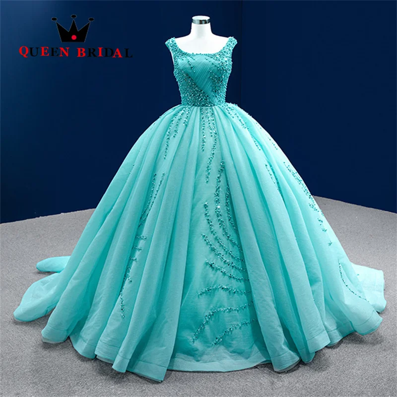 Tulle Exquisite Pleat Pearls Sequined Evening Dress 2023 New Sleeveless Formal Ball Gowns Robes De Soirée Custom ZX52