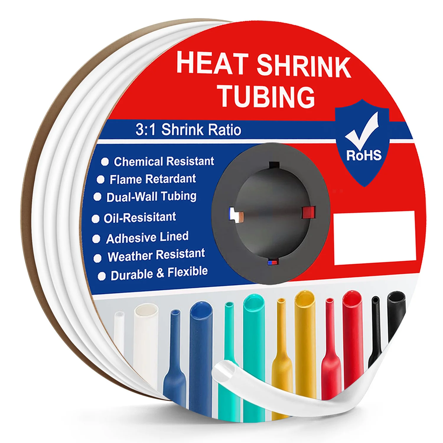 A Roll White 3:1 Ratio Heat Shrink Tubing Φ1.6mm to Φ32m Dual Wall Adhesive Lined Shrinkable Wire Wrap Tube Waterproof Sleeves