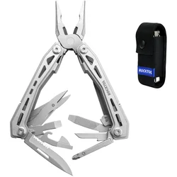 ROCKTOL Multitool, 16-in-1 Pocket Multitool Pliers Set with Pocket Clip, Safety Locking Toolset and Nylon Sheath for Outdoor Sur