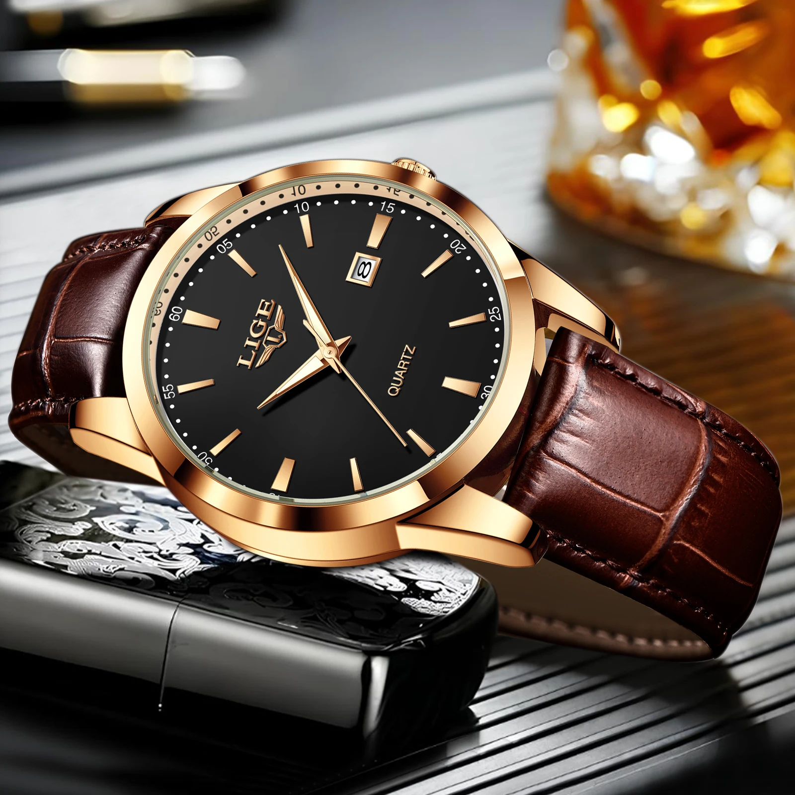 LIGE New Luxury Watch for Men Military Leather Man Wristwatch Quartz Clock Waterproof Luminous Date Week Men's Watches Reloj+box