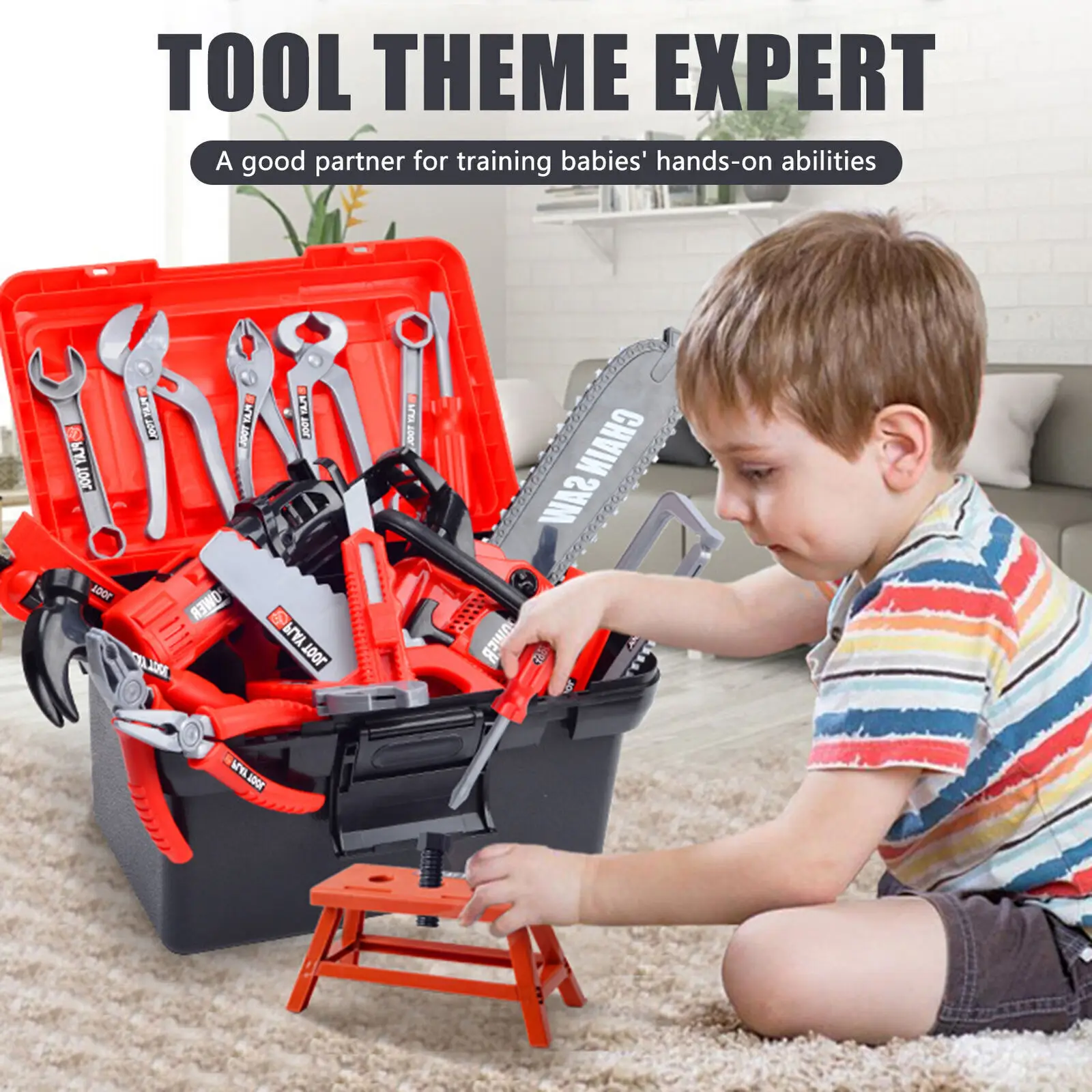 Kids Simulation Set With Toy Drill Tool Box Pretend For Play Construction`