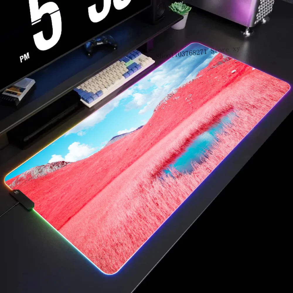 

Sky Clouds Pink Mousepad XXL RGB Gaming Mouse Pads HD Black Gamer Accessories Large LED