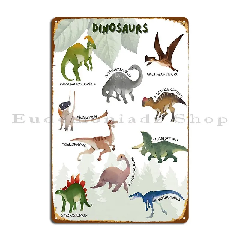 Dino Discovery Educational Dinosaur Poster For Kids Metal Signs Wall Decor Kitchen Printing Plaques Wall Decor Tin Sign Poster