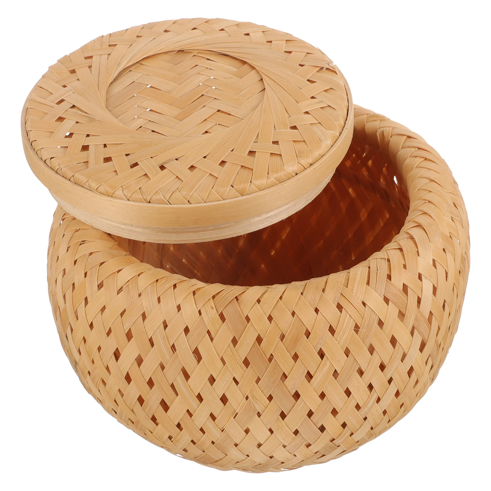 

Bamboo Woven Go Jar Food Containers Lids Baskets Organizing Small Round Fruit Egg Storage Bread Basket Holder Lightweight Easy